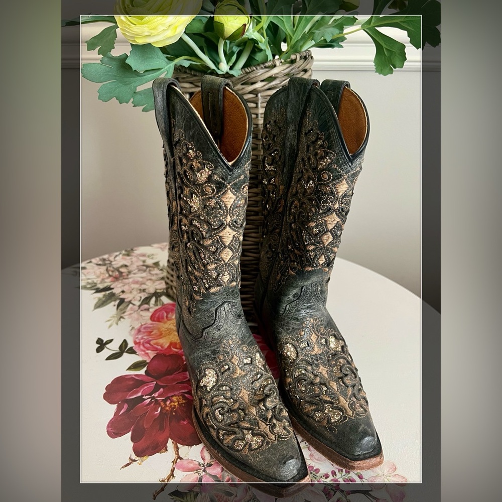 Corral Glitter Inlay & Crystal Leather Cowgirl Boots
